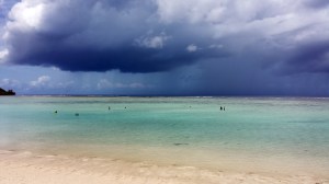 a very cloudy day at the beach